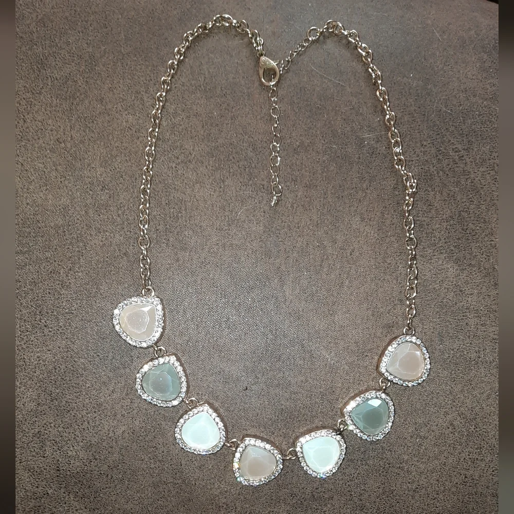 Cubic Zirconia Silvery statement Bib necklace adjustable goldtone